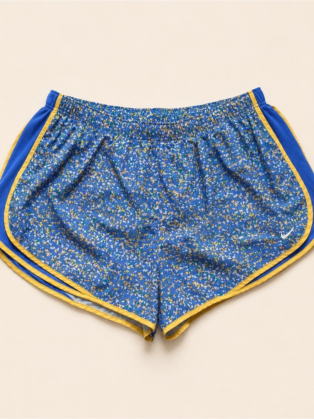 Nike Women's Blue Floral Athletic Shorts with Yellow Trim 2XL Womens